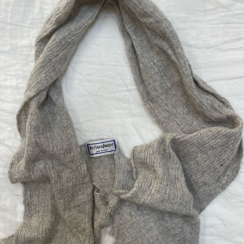 Yves Saint Laurent Gray Wool Fringe Scarf